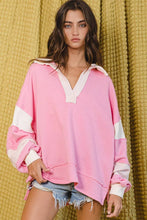 Load image into Gallery viewer, French Terry Knit Color-block Collared Loose Fit Top
