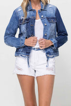 Load image into Gallery viewer, DISTRESSED CLASSIC FIT CROP JACKET W CONTRAST FABRIC
