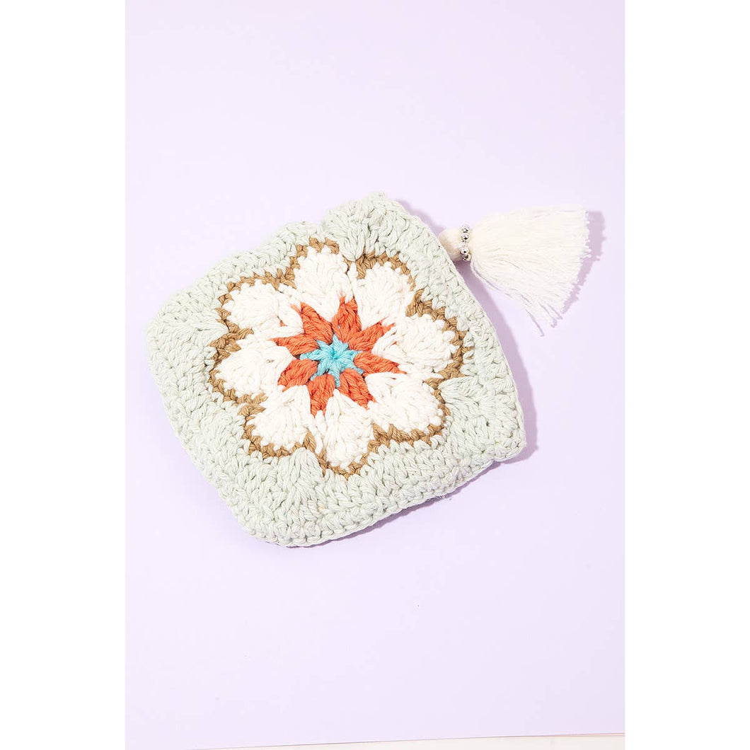 Crochet Knit Flower Coin Purse