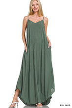 Load image into Gallery viewer, WOVEN CRINKLE CAMI MAXI DRESS W SIDE POCKETS
