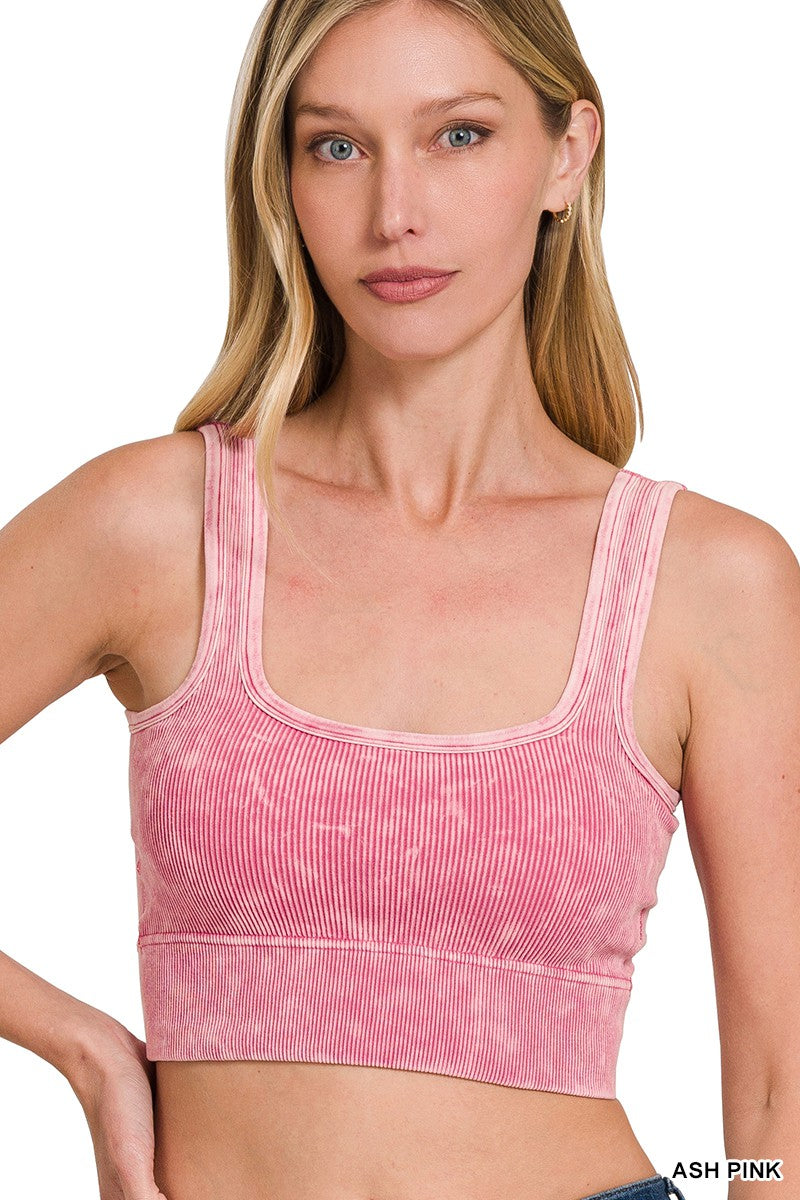 WASHED RIBBED SEAMLESS SQUARE NECK WITH BRA PADS