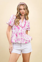 Load image into Gallery viewer, Floral Printed Bubble Sleeves Peplum Top
