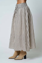 Load image into Gallery viewer, PLAID SMOCKED WAIST BUTTON DOWN MIDI SKIRT

