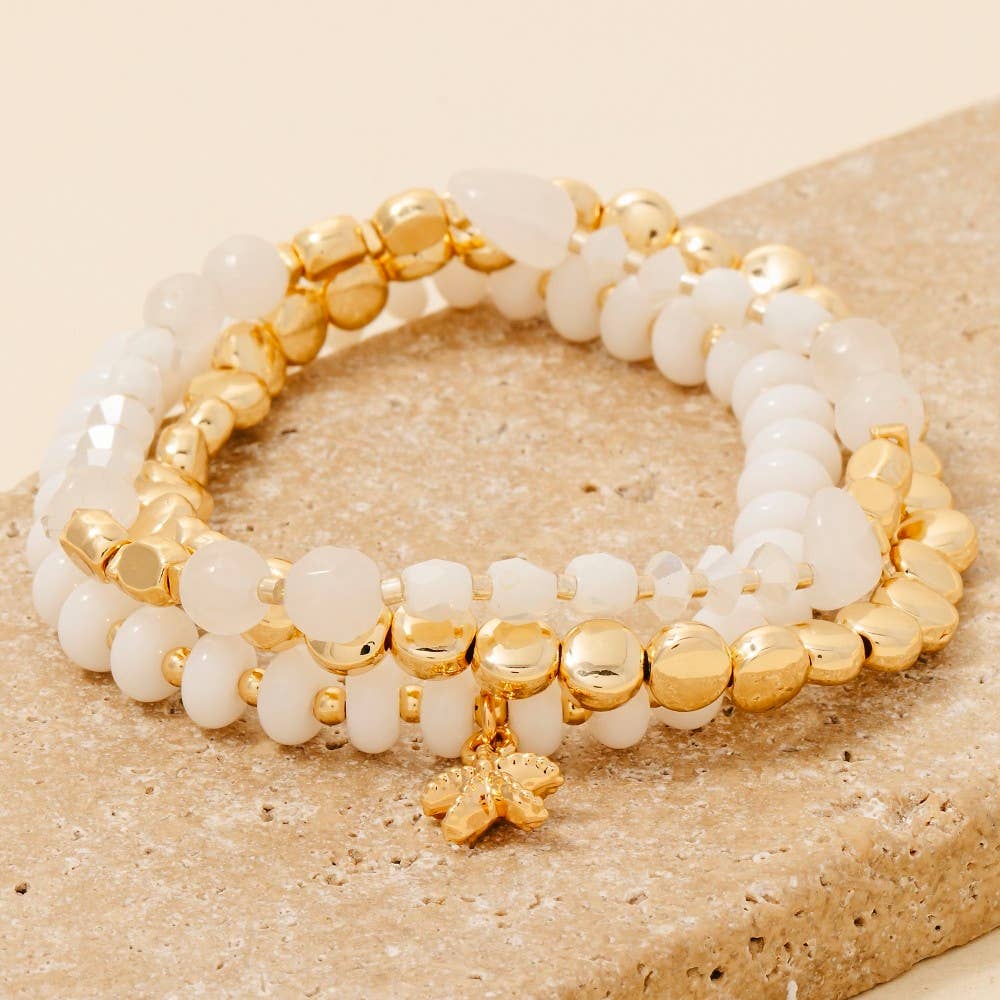 3Pc Pebble Stone Beaded Bracelet Set