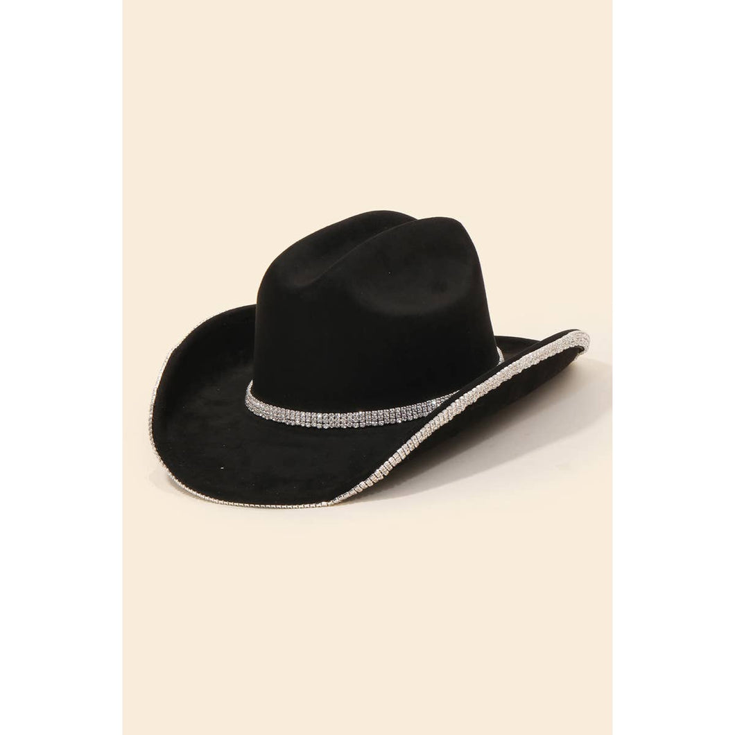 Black Rhinestone Trim Cowboy Hat