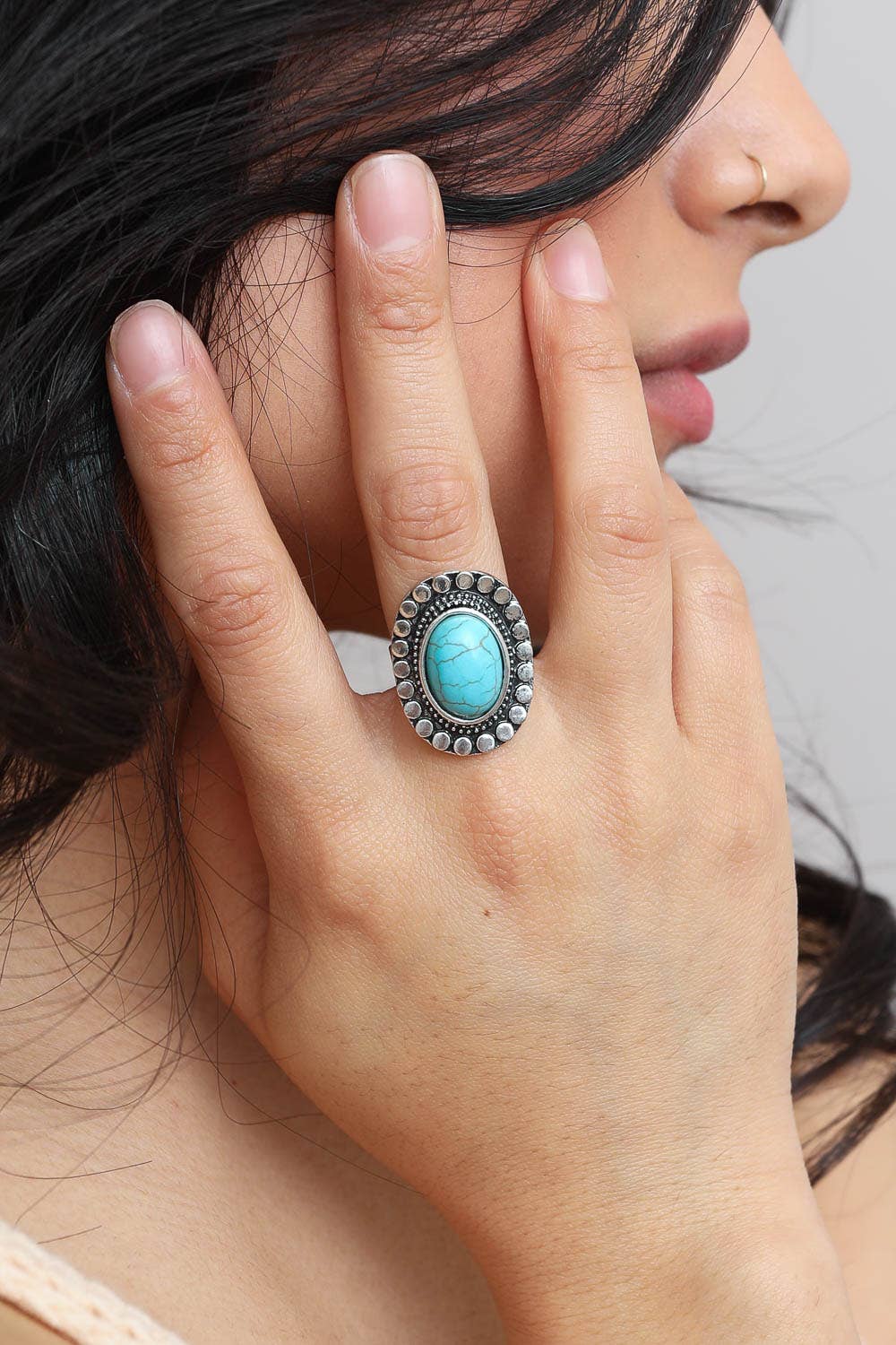 Oval Cut Adjustable Turquoise Ring