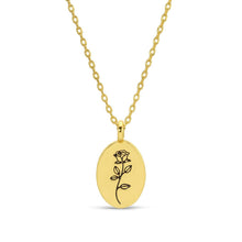 Load image into Gallery viewer, Etched Rose Stem Oval Pendant Necklace

