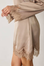 Load image into Gallery viewer, Satin &amp; Lace Long Sleeve Mini Dress
