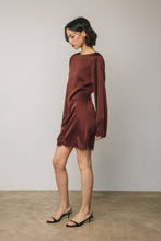 Load image into Gallery viewer, Satin &amp; Lace Long Sleeve Mini Dress
