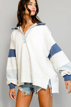 Load image into Gallery viewer, French Terry Knit Color-block Collared Loose Fit Top
