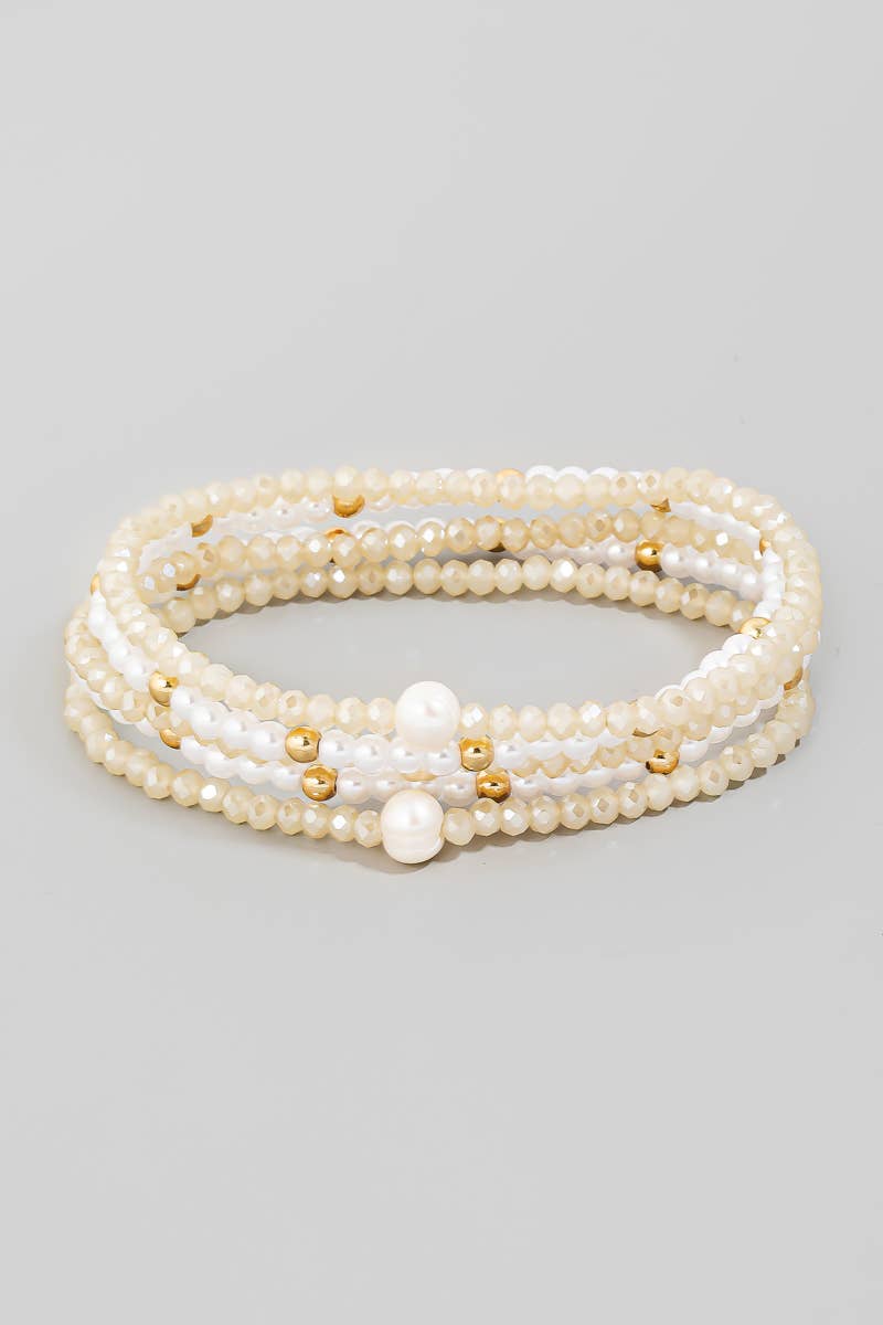 Mixed Pearl And Mini Beaded Bracelet Set