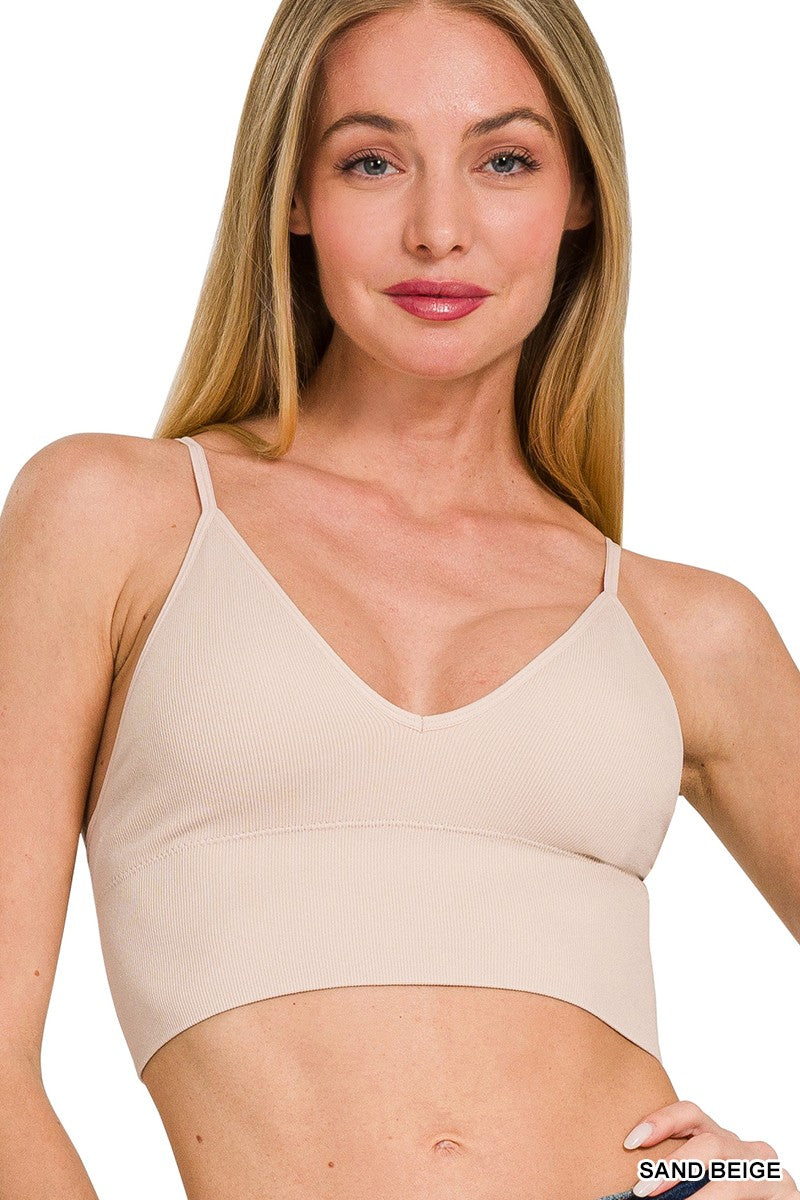 RIBBED SEAMLESS PADDED BRA TOP