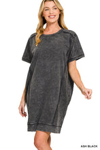 Load image into Gallery viewer, French terry acid wash short sleeve dress with pockets
