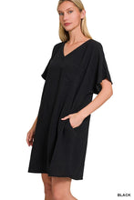 Load image into Gallery viewer, WOVEN AIRFLOW V NECK T SHIRT DRESS WITH POCKETS
