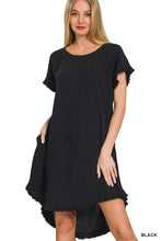 Load image into Gallery viewer, LINEN BLEND FRINGE EDGE HIGH LOW FLOWY DRESS
