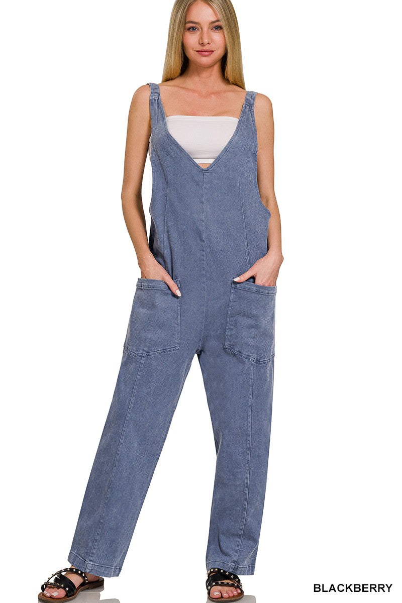 CASUAL ADJUSTABLE STRAP BAGGY JUMPSUIT WITH POCKET