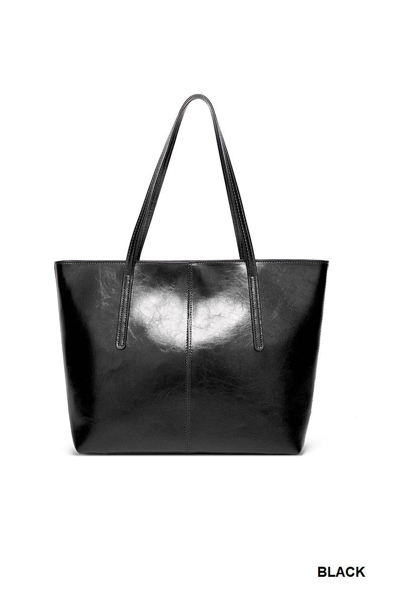 VEGAN LEATHER LARGE CAPACITY TOTE BAG