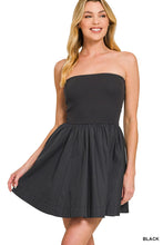 Load image into Gallery viewer, Combined Knit &amp; Woven Tube Top Flare Mini Dress With Pocket
