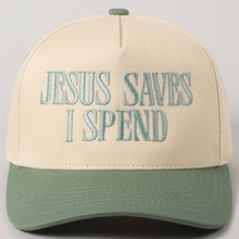 Load image into Gallery viewer, JESUS SAVES I SPEND Embroidery Trucker Hat
