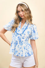 Load image into Gallery viewer, Floral Printed Bubble Sleeves Peplum Top
