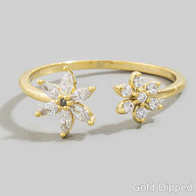 Load image into Gallery viewer, Gold Dipped Cz Double Flower Open Ring
