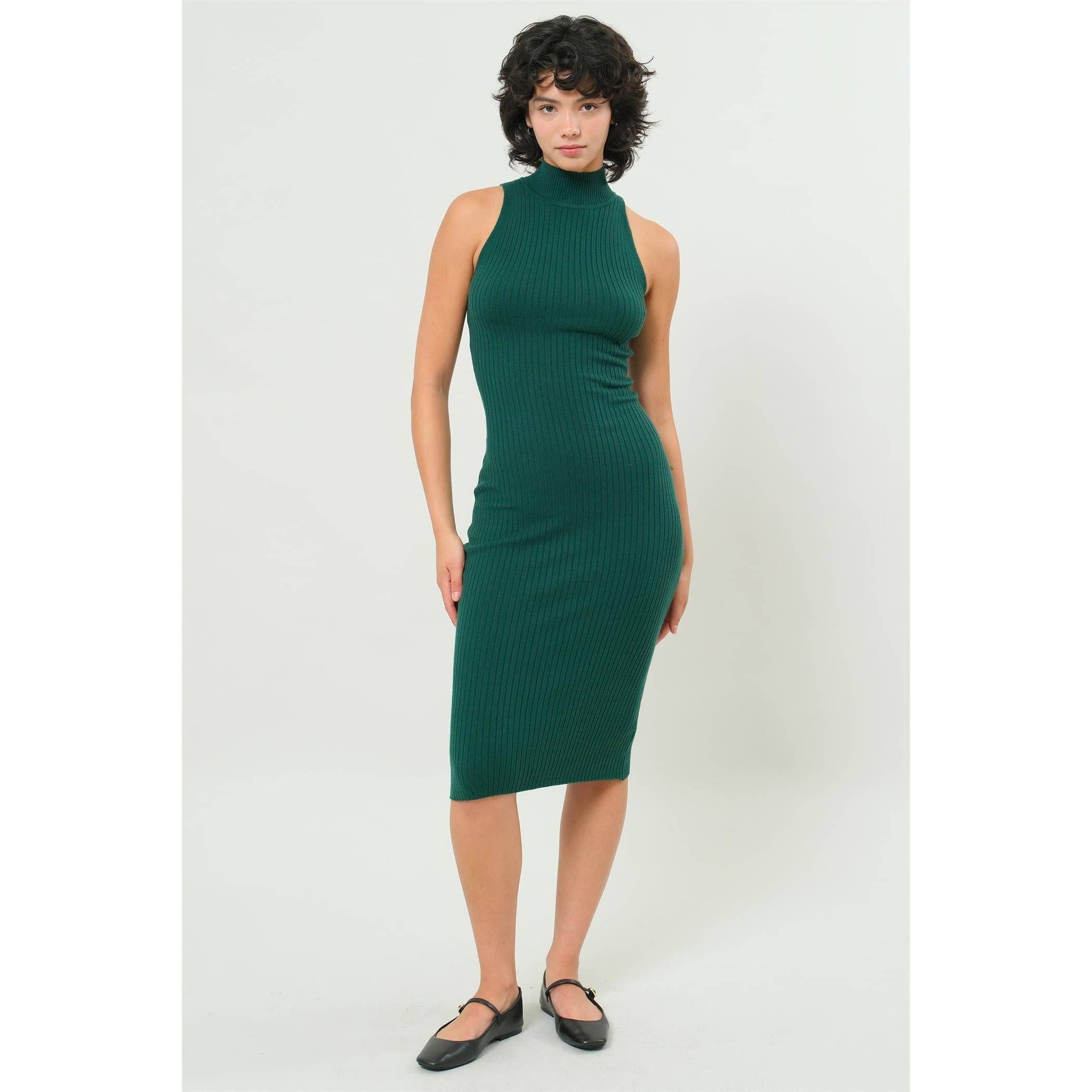 high neck ribbed midi dress Ribbed High Neck Knit Midi Dress