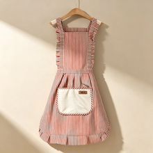 Load image into Gallery viewer, Striped Princess with Towel Pocket  Apron  - Polyester Backband Kitchen Apron

