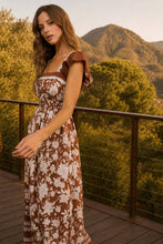 Load image into Gallery viewer, FLORAL BORDER DETAIL SMOCKED WAIST MIDI DRESS

