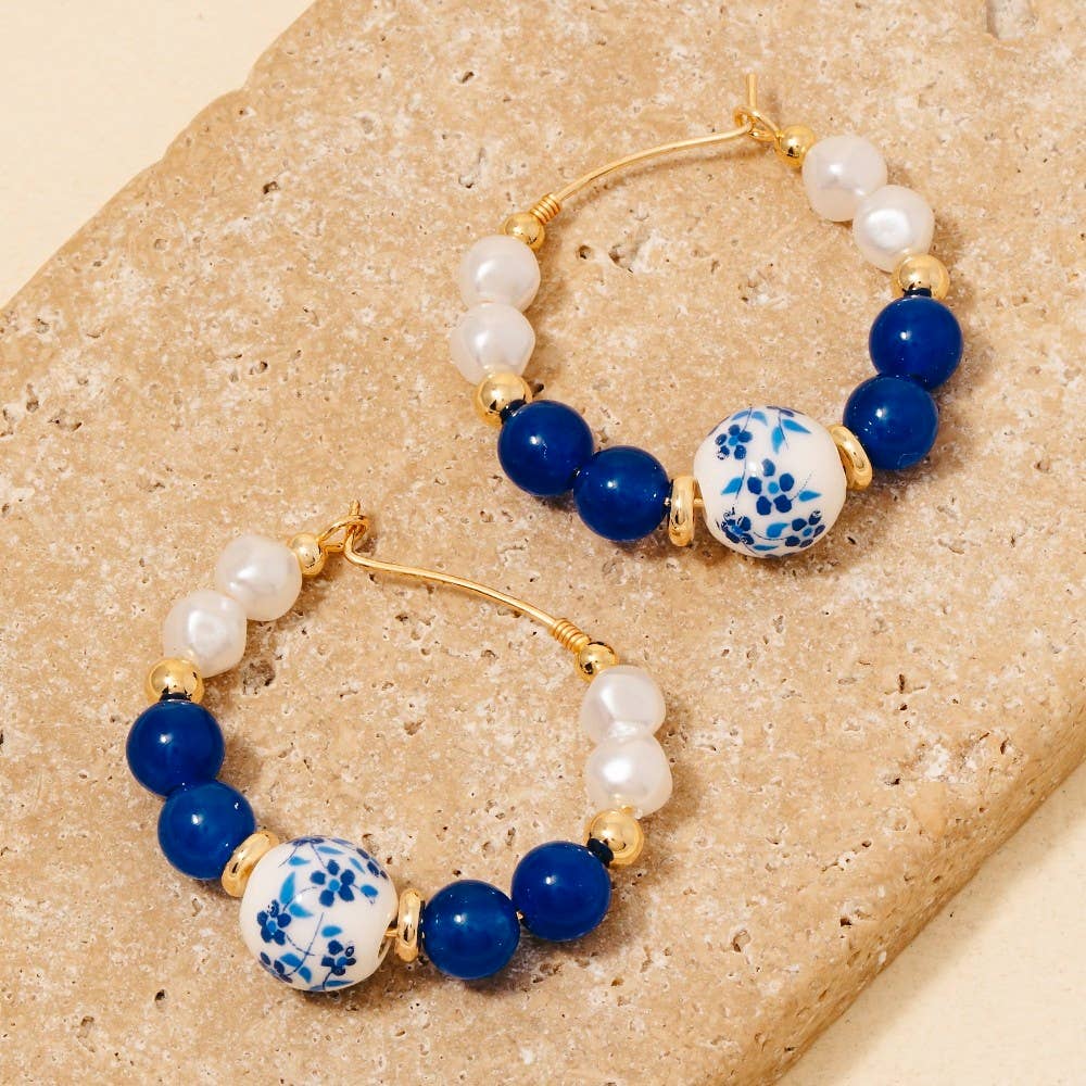 Floral Ceramic Heart Earrings
