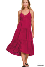 Load image into Gallery viewer, Woven Sweetheart Neckline Tiered Cami Midi Dress
