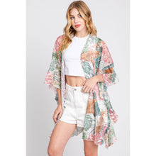 Load image into Gallery viewer, Ruffle Lined Tropical Leaves Print Kimono
