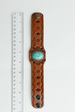 Load image into Gallery viewer, Boho Turquoise Stone Camel Leather Cuff Bracelet
