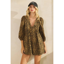 Load image into Gallery viewer, Printed Pleated Long Sleeve Denim Romper
