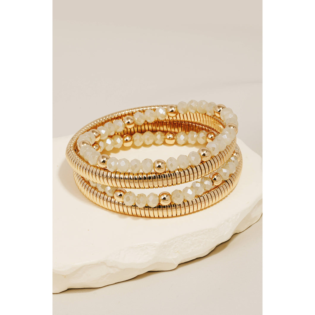 Mixed Beads And Metallic Coil Elastic Bracelet Set