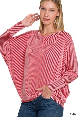 RIBBED COWL NECK DOLMAN LONG SLEEVE TOP