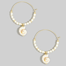 Load image into Gallery viewer, Shell Charm Beaded Hoop Earrings
