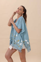 Load image into Gallery viewer, Floral Embroidered Tassel Hem Kimono Cardigan
