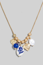 Load image into Gallery viewer, Floral Ceramic Pearl And Heart Charms Chain Necklace
