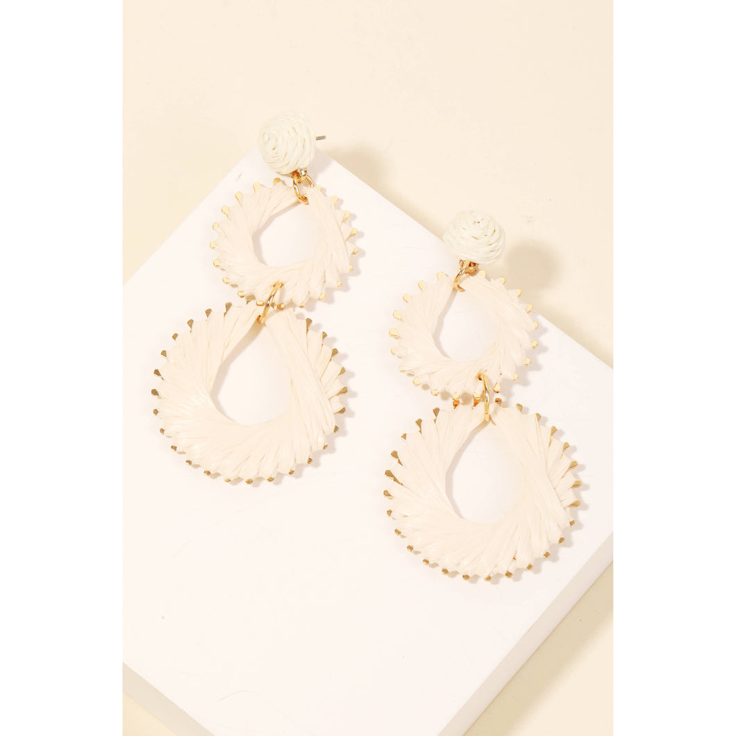 Straw Wrapped Circle Drop Earrings