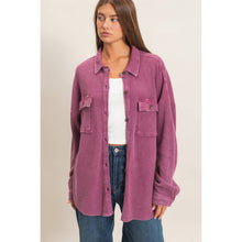 Load image into Gallery viewer, Mineral Wash Waffle Knit Button-Up Shacket
