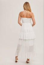 Load image into Gallery viewer, BOHO SMOCKED STRAPLESS TIERED RUFFLE MIDI DRESS
