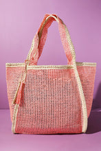 Load image into Gallery viewer, Two Tone Woven Straw Tote Bag With Tassel
