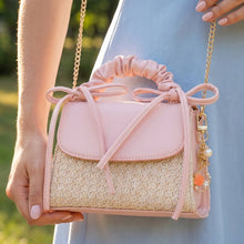 Load image into Gallery viewer, Ruched Bow Handle Straw Mini Bag With Shell Charm
