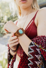 Load image into Gallery viewer, Boho Turquoise Stone Camel Leather Cuff Bracelet
