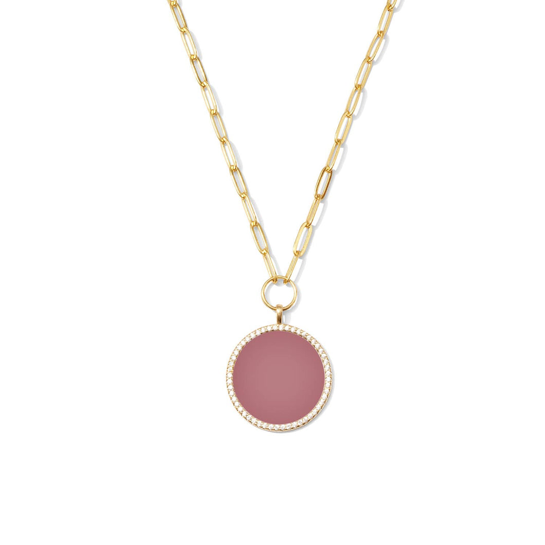 Circle Pave Pendant Paperclip Chain Necklace