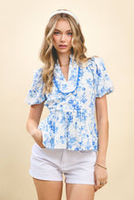Load image into Gallery viewer, Floral Printed Bubble Sleeves Peplum Top
