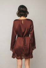 Load image into Gallery viewer, Satin &amp; Lace Long Sleeve Mini Dress
