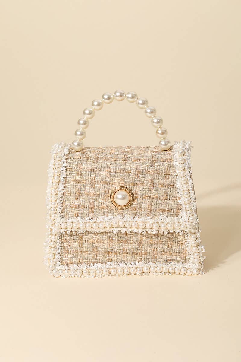 Pearly Studded Woven Hand Bag