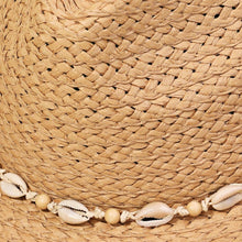 Load image into Gallery viewer, Cowrie Shell Straw Braided Cowboy Hat
