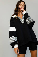 Load image into Gallery viewer, French Terry Knit Color-block Collared Loose Fit Top
